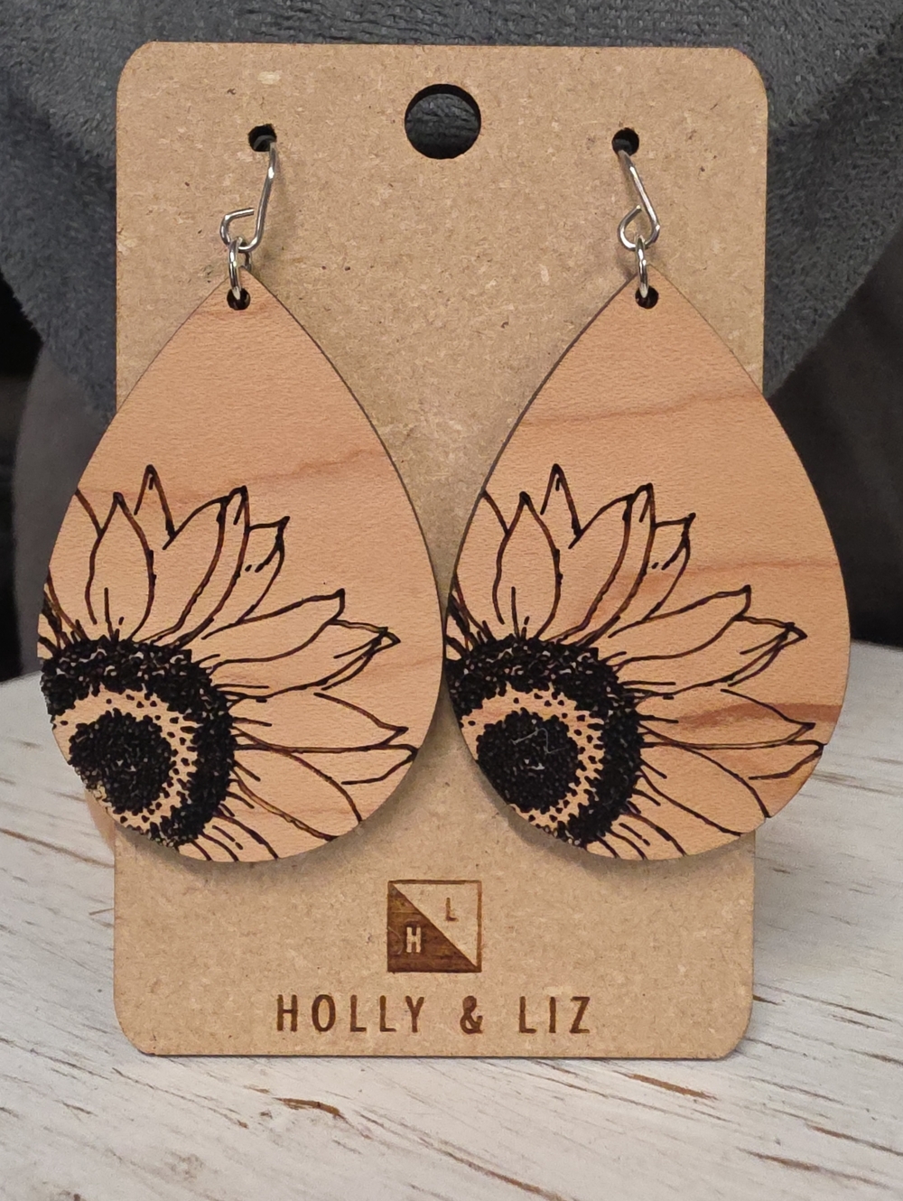 Holly & Liz Wooden Sunflower Teardrop Earrings